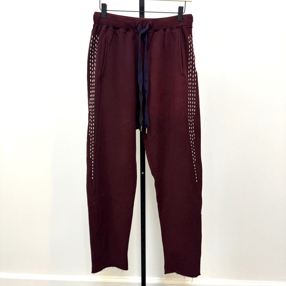 Dr. Collector's Burgundy Contrast Sashiko Stitch Track Pants Joggers Medium